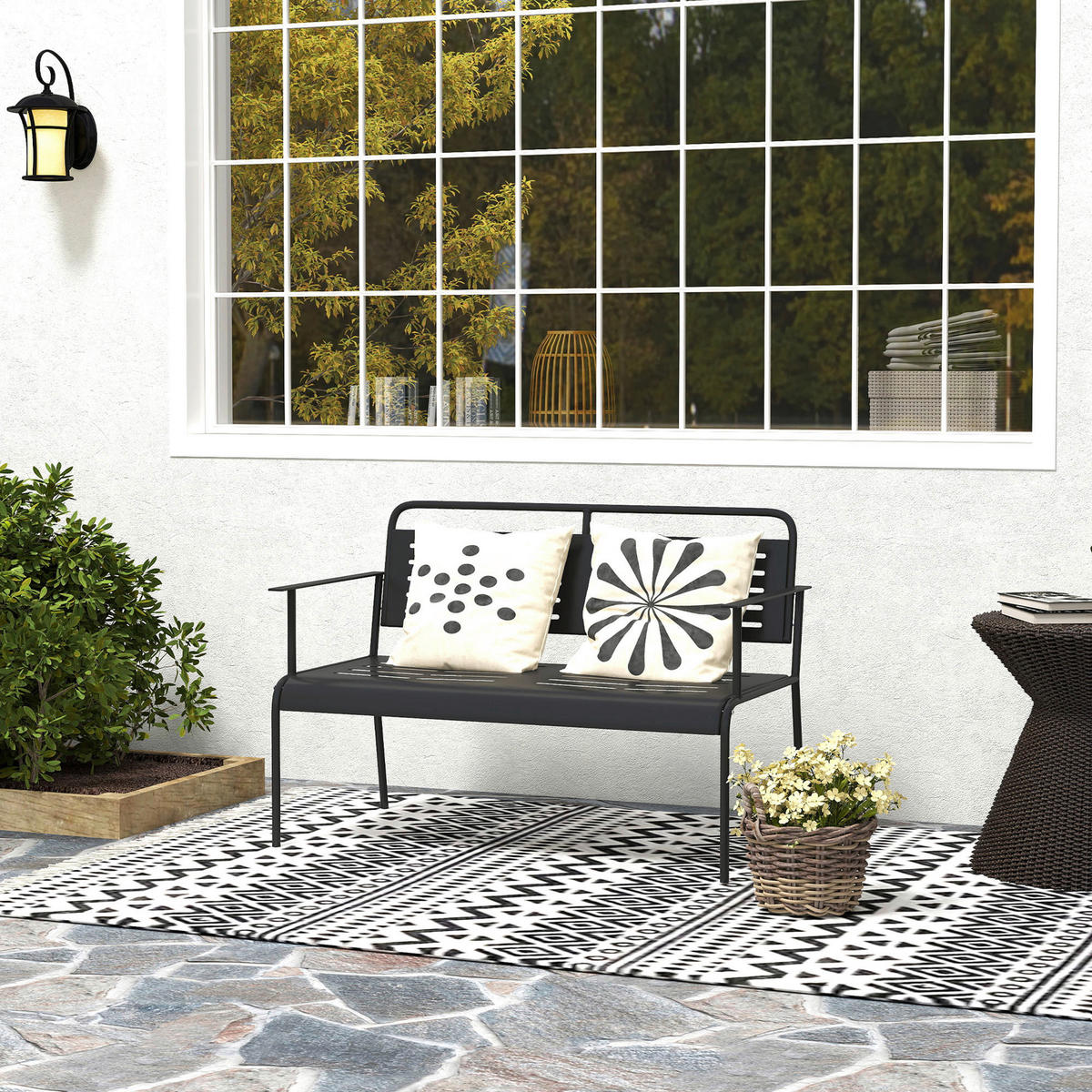 Outsunny Gartenbank schwarz Stahl B/H/L: ca. 64x84x121 cm Gartenbank - schwarz (121,00/64,00/84,00cm) - Outsunny