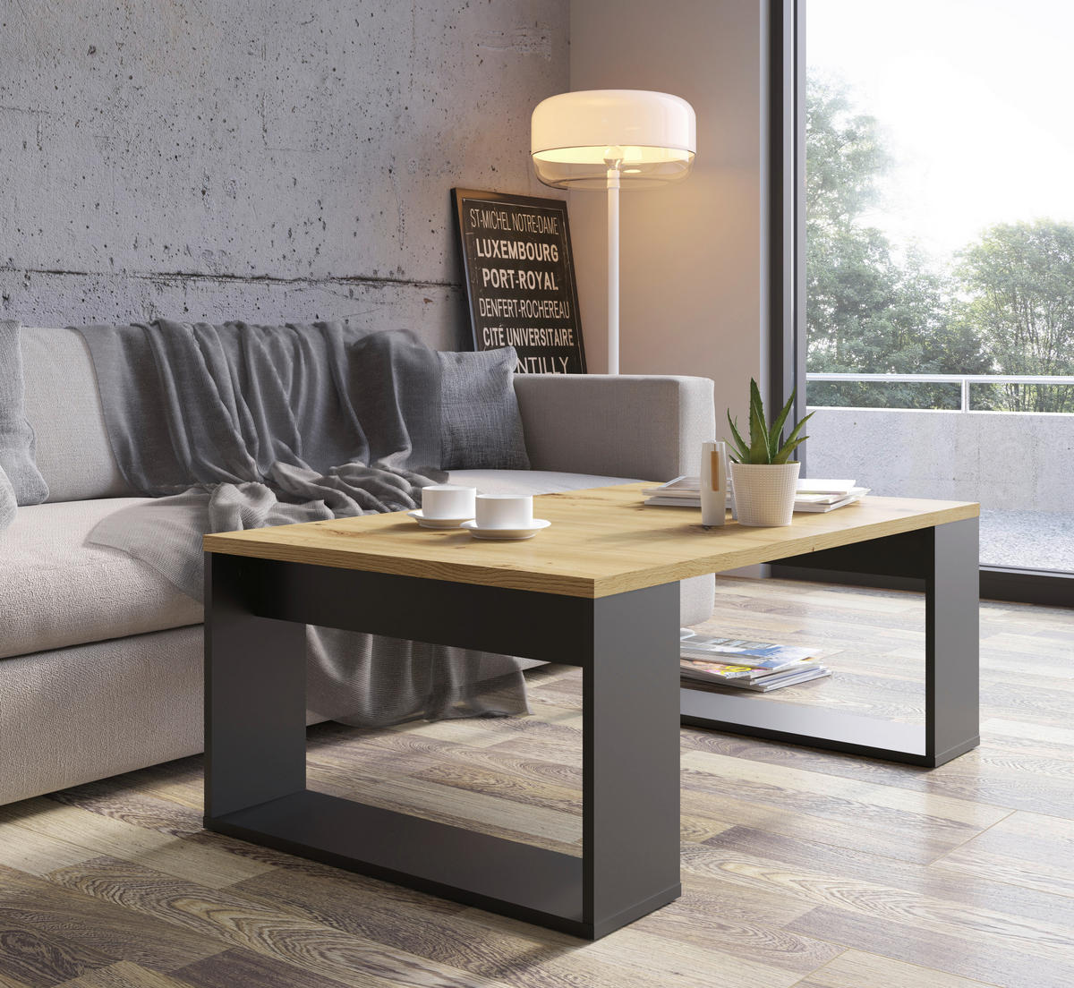 Couchtisch Zentaro Eiche Artisan Nachbildung B/H/T: ca. 110x41x67 cm Zentaro - Eiche/schwarz (110,00/41,00/67,00cm)