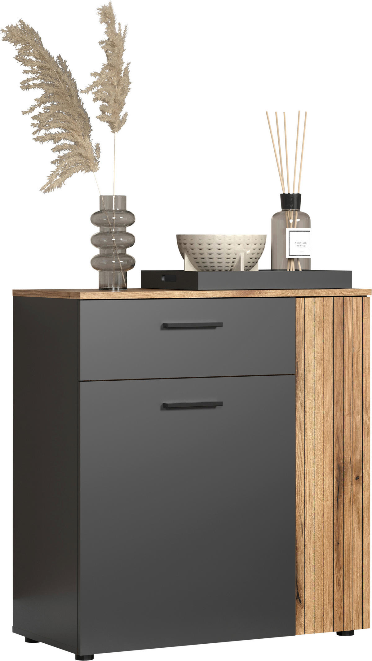 Kommode Esteban anthrazit Eiche Evoke Coast Nachbildung B/H/T: ca. 80x86x38 cm Esteban - Eiche/anthrazit (80,00/86,00/38,00cm)