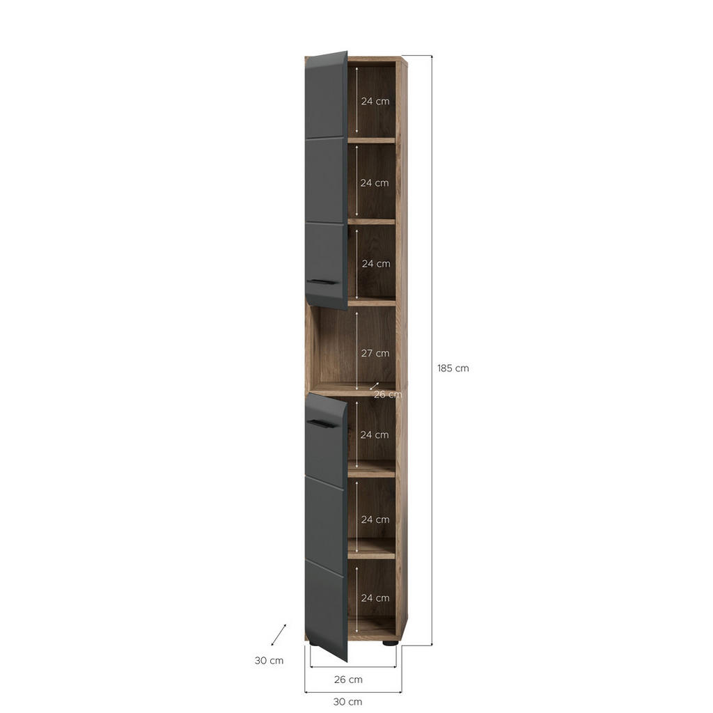 Thumbnail - Hochschrank Ice Nox Oak Nachbildung schwarz matt B/H/T: ca. 30x185x30 cm