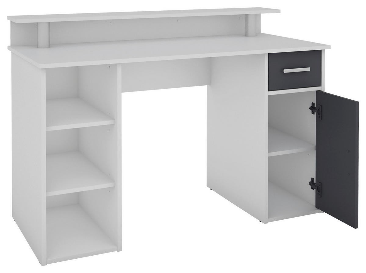 Schreibtisch DIEGO weiß anthrazit silber B/H/T: ca. 120x88x55 cm DIEGO - weiß/anthrazit (120,00/88,00/55,00cm) - byLIVING