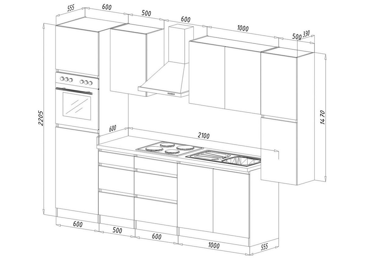 Respekta Küchenblock Premium weiß matt B/H/T: ca. 320x220,5x60 cm Premium - weiß/granit (320,00/220,50/60,00cm) - Respekta