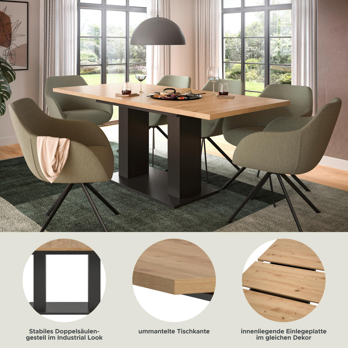 Esstisch MOTION grau Artisan Nachbildung B/H/T: ca. 150x76x90 cm MOTION - grau (150,00/76,00/90,00cm) - xonox.home