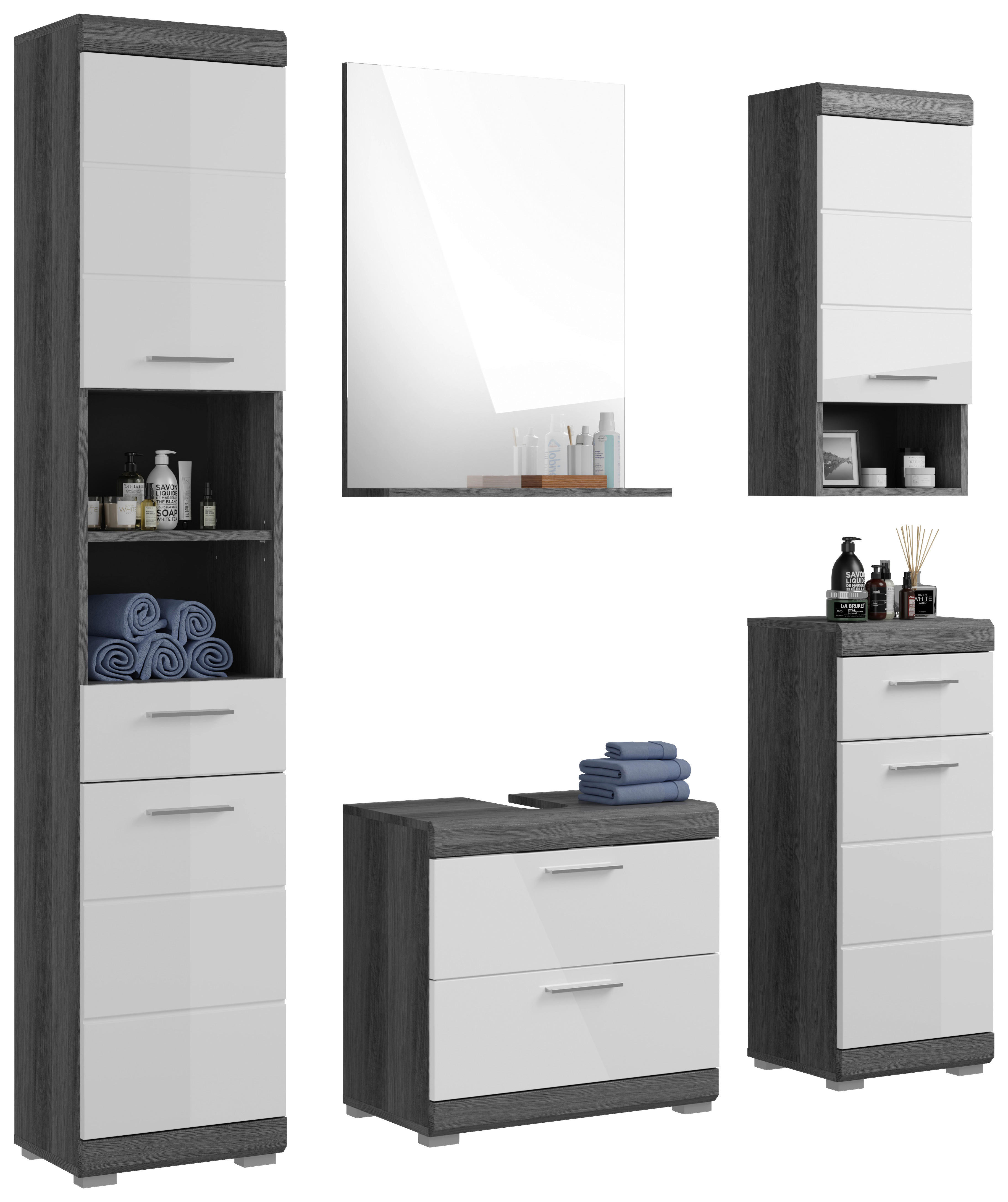 Badezimmer-Set Scout Rauchsilber Nachbildung weiß Hochglanz B/H/T: ca. 164x191x34 cm Scout - weiß (164,00/191,00/34,00cm) - xonox.home