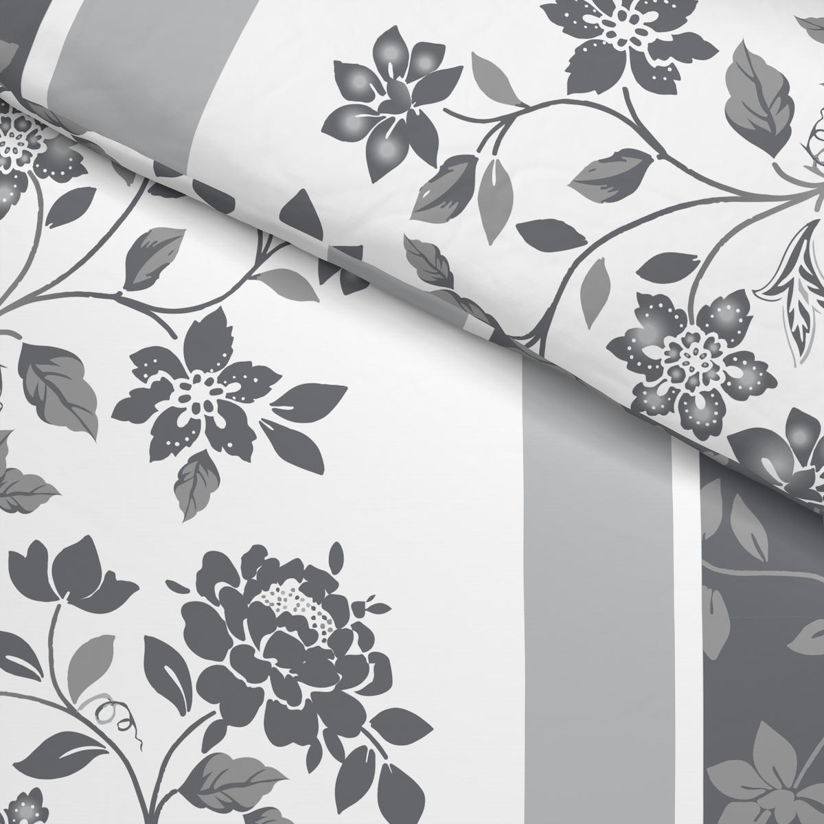 Baumwoll Bettwäsche Biber Bettwäsche_Biber Blumen 135x200cm - grau (135,00/200,00cm)