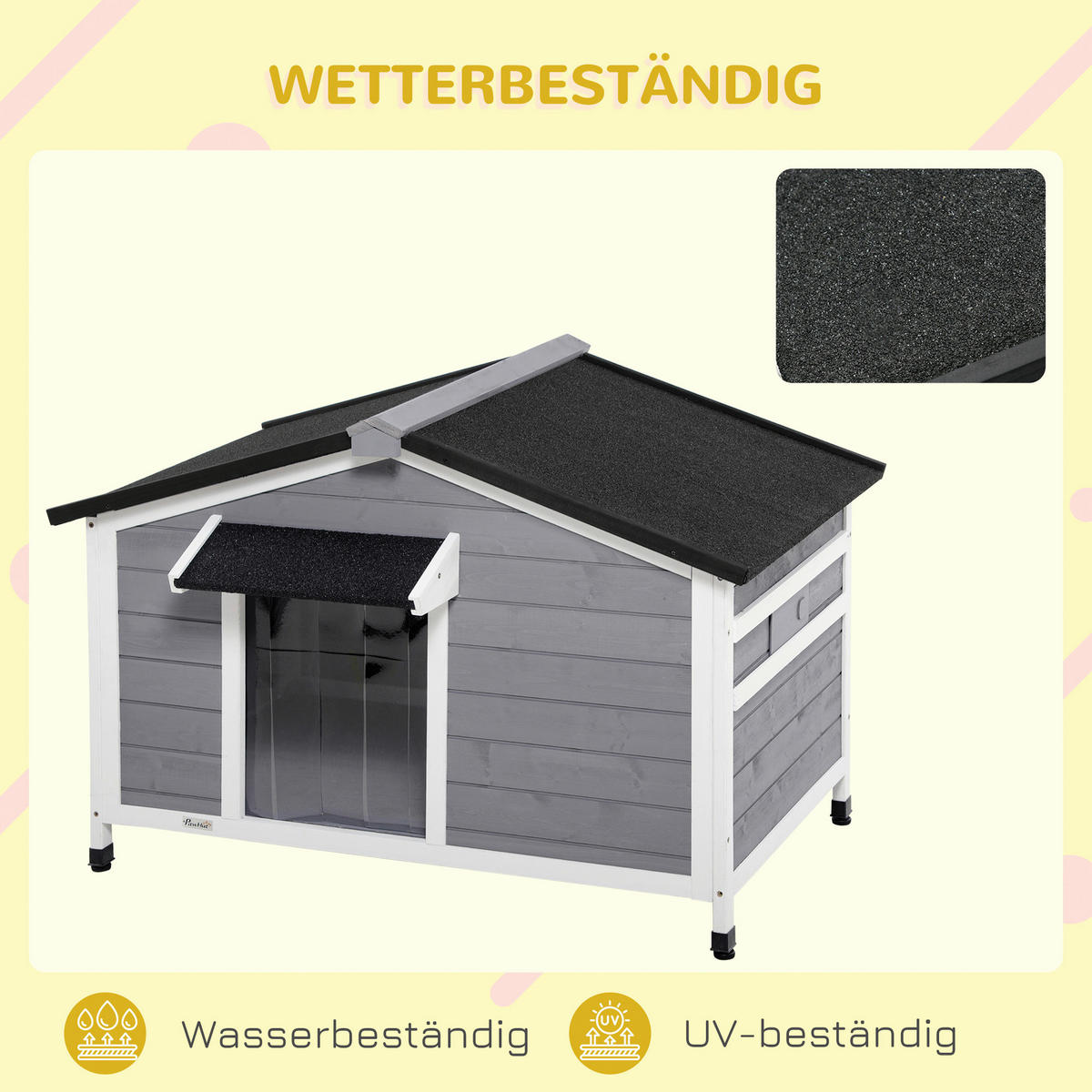 PawHut Hundehütte weiß Holz B/H/L: ca. 79x72x109 cm Hundehütte - weiß/schwarz (109,00/79,00/72,00cm) - PawHut