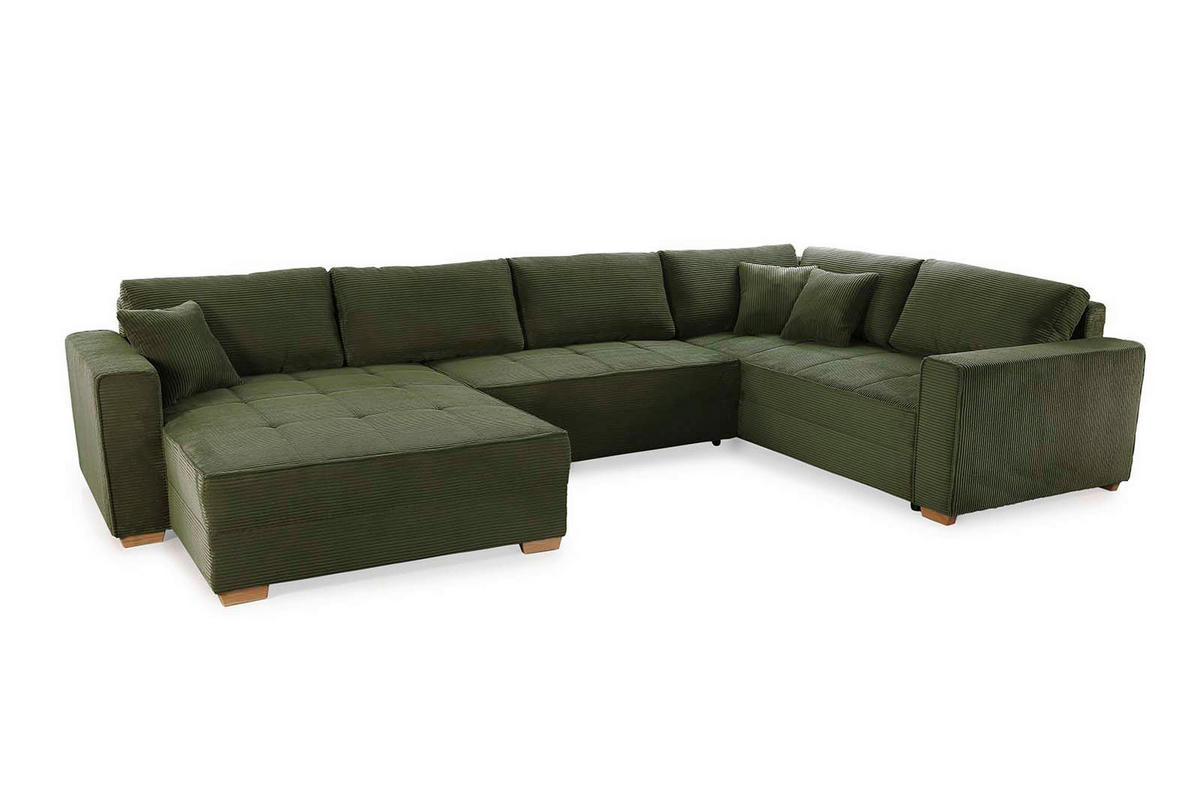 Wohnlandschaft grün Microfaser B/H/T: ca. 379x86x227 cm Brixen_Wohnlandschaft - Eiche/grün (379,00/86,00/227,00cm)