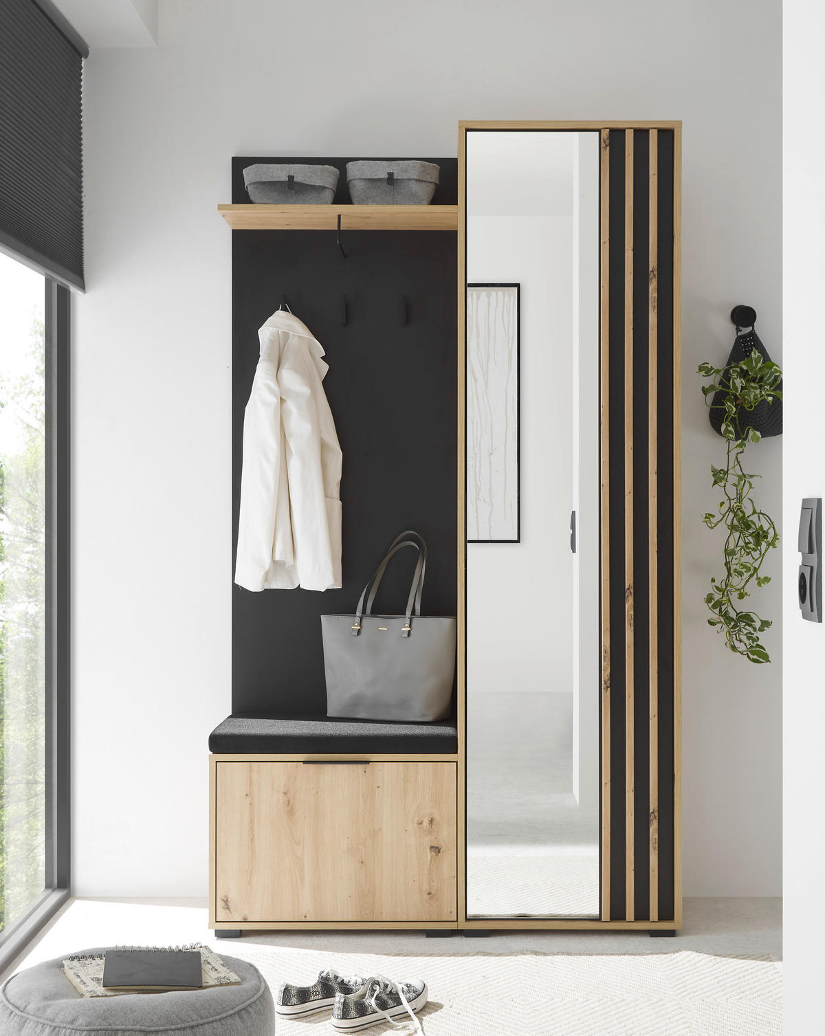 Garderobe Volano Eiche Artisan Nachbildung schwarz B/H/T: ca. 114x197x40 cm Volano - Eiche/schwarz (114,00/197,00/40,00cm)