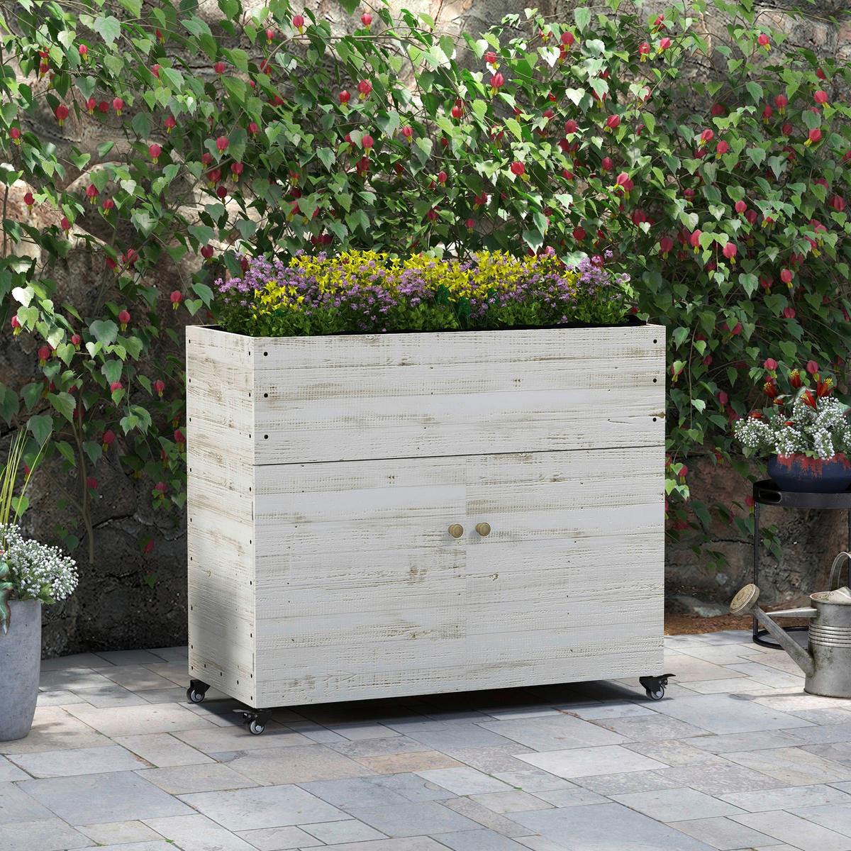 Outsunny Hochbeet weiß Holz B/H/L: ca. 50x110x95 cm Hochbeet - weiß (95,00/50,00/110,00cm) - Outsunny