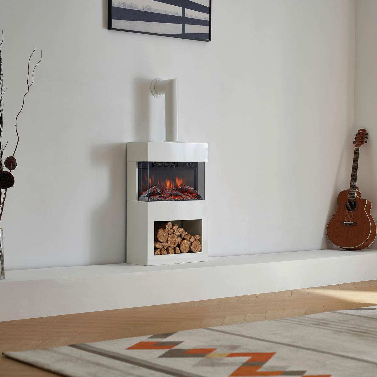 KAMINIO Elektrischer-Kamin HENRI weiß Metall B/H/T: ca. 48x117,2x21,7 cm ca. 2000 W HENRI - weiß (48,00/117,20/21,70cm) - KAMINIO