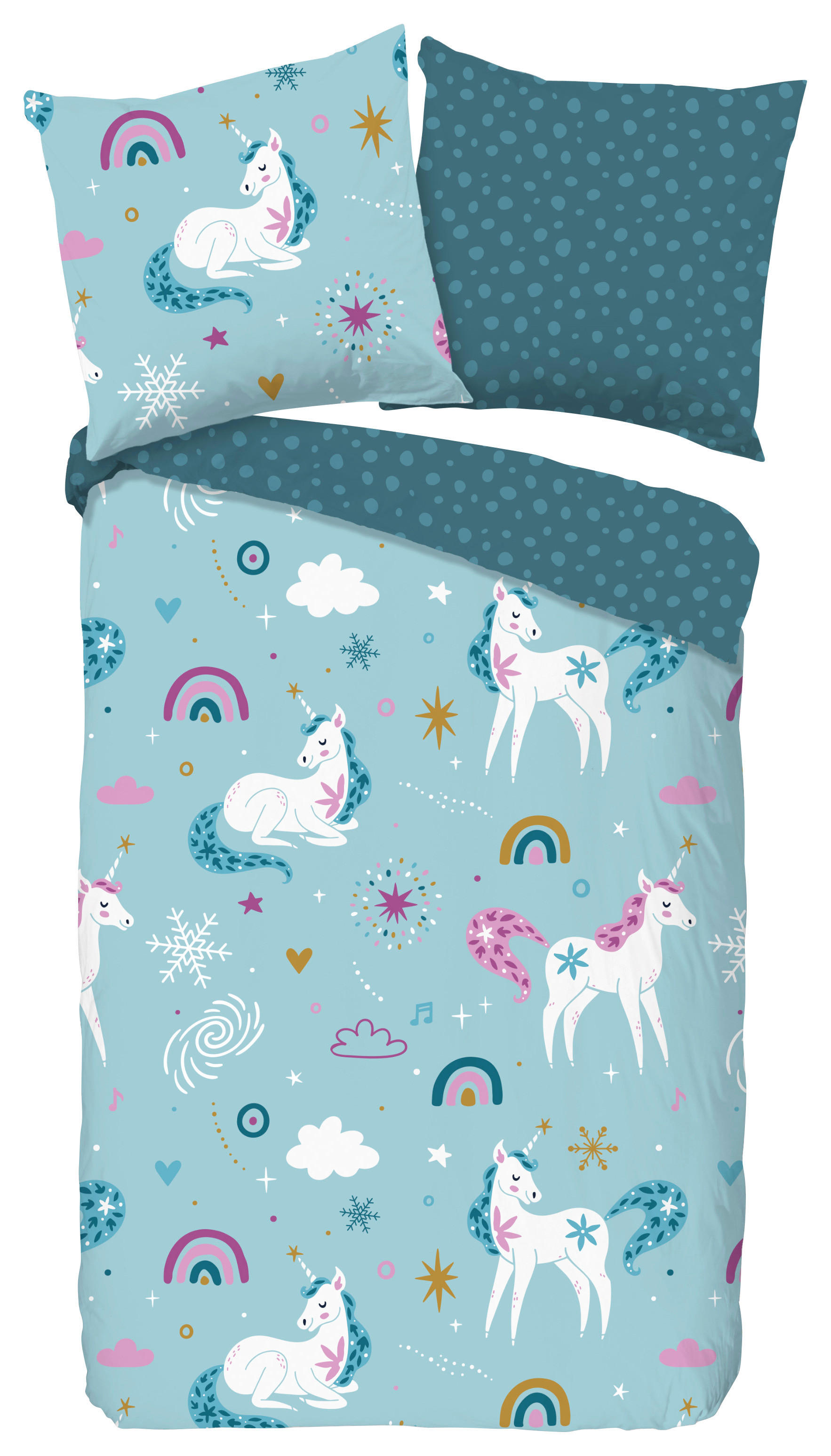 Baumwoll Bettwäsche Snowycorn Flanell Snowycorn - blau (135,00/200,00cm) - Good Morning