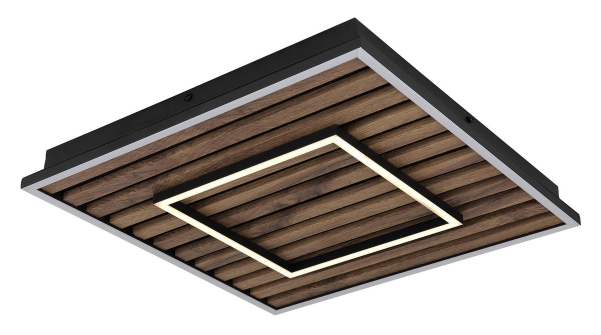 GLOBO LED-Deckenleuchte WOODY 67345D1 Opal mattschwarz Kunststoff Metall MDF B/H/L: ca. 45x6x45 cm 1 Brennstellen WOODY - Opal/mattschwarz (45,00/45,00/6,00cm) - GLOBO