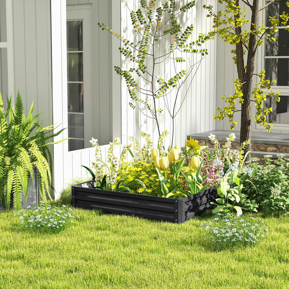 Outsunny Pflanzenbeet mit offenem Boden B/H/L: ca. 120x30x120 cm Pflanzenbeet_mit_offenem_Boden - grau (120,00/120,00/30,00cm) - Outsunny