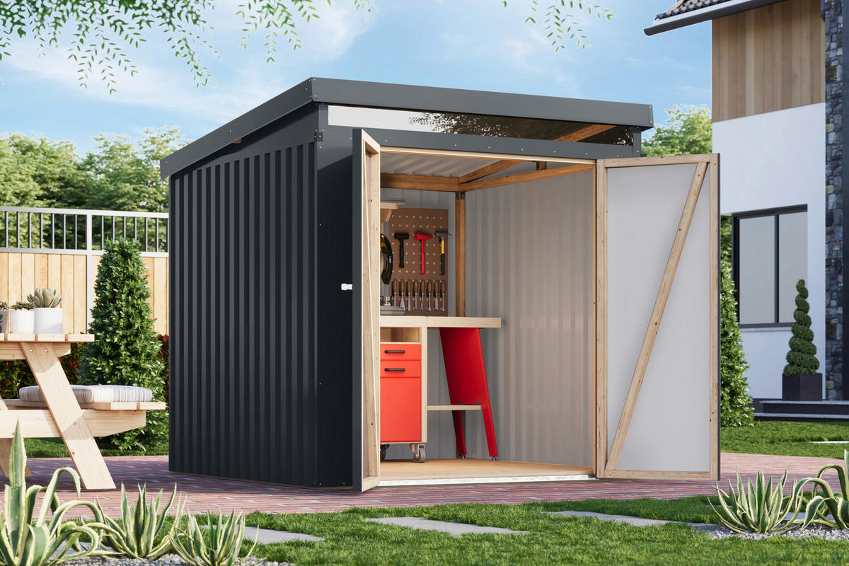 Karibu Gartenhaus Indra 2 anthrazit B/H/T: ca. 206x213x206 cm Indra 2 - anthrazit (206,00/213,00/206,00cm) - Karibu