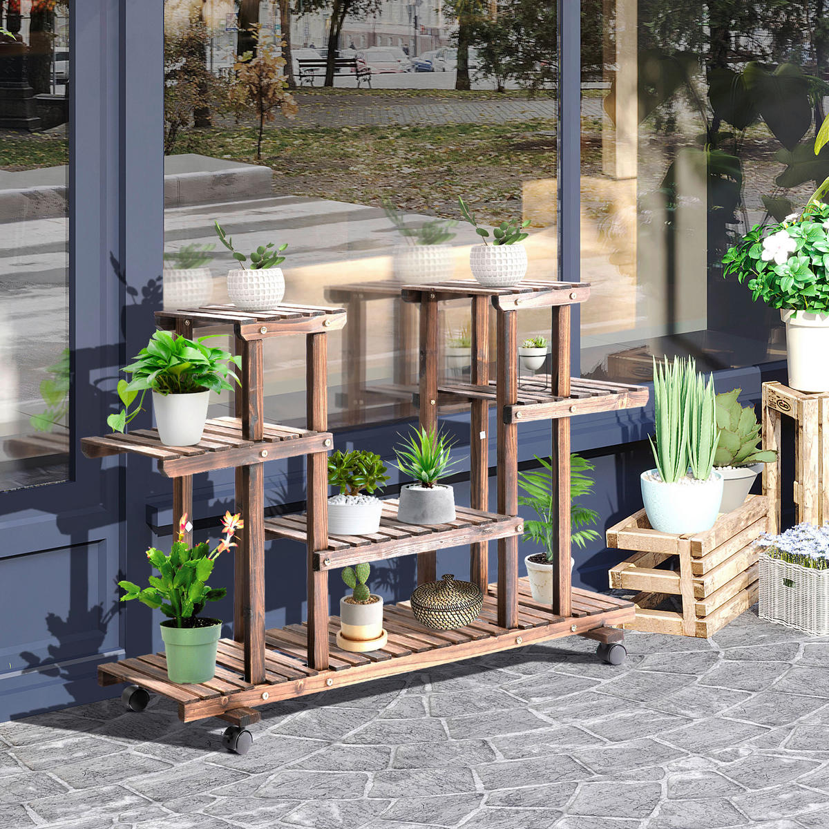 Outsunny Pflanzenregal braun B/H/L: ca. 33x80x123,5 cm Pflanzenregal 845-465 - braun (123,50/33,00/80,00cm) - Outsunny