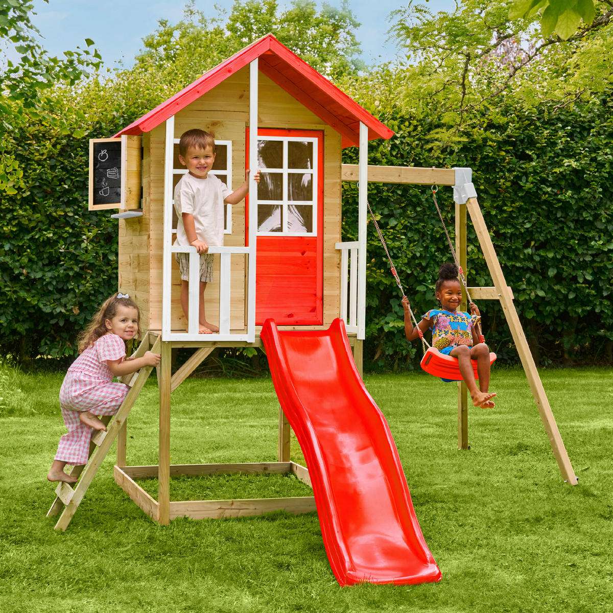 Zwerkules Spielhaus Lolla grau B/H/L: ca. 280x224x352 cm Lolla - weiß/natur (352,00/280,00/224,00cm) - Zwerkules