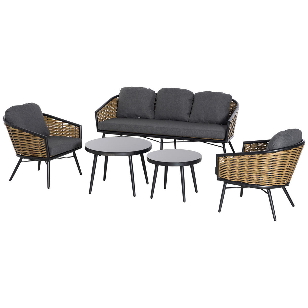 Outsunny Sitzgruppe natur Aluminium B/H/L: ca. 77x187x77 cm Gartenmöbel_Set - natur (77,00/77,00/187,00cm) - Outsunny