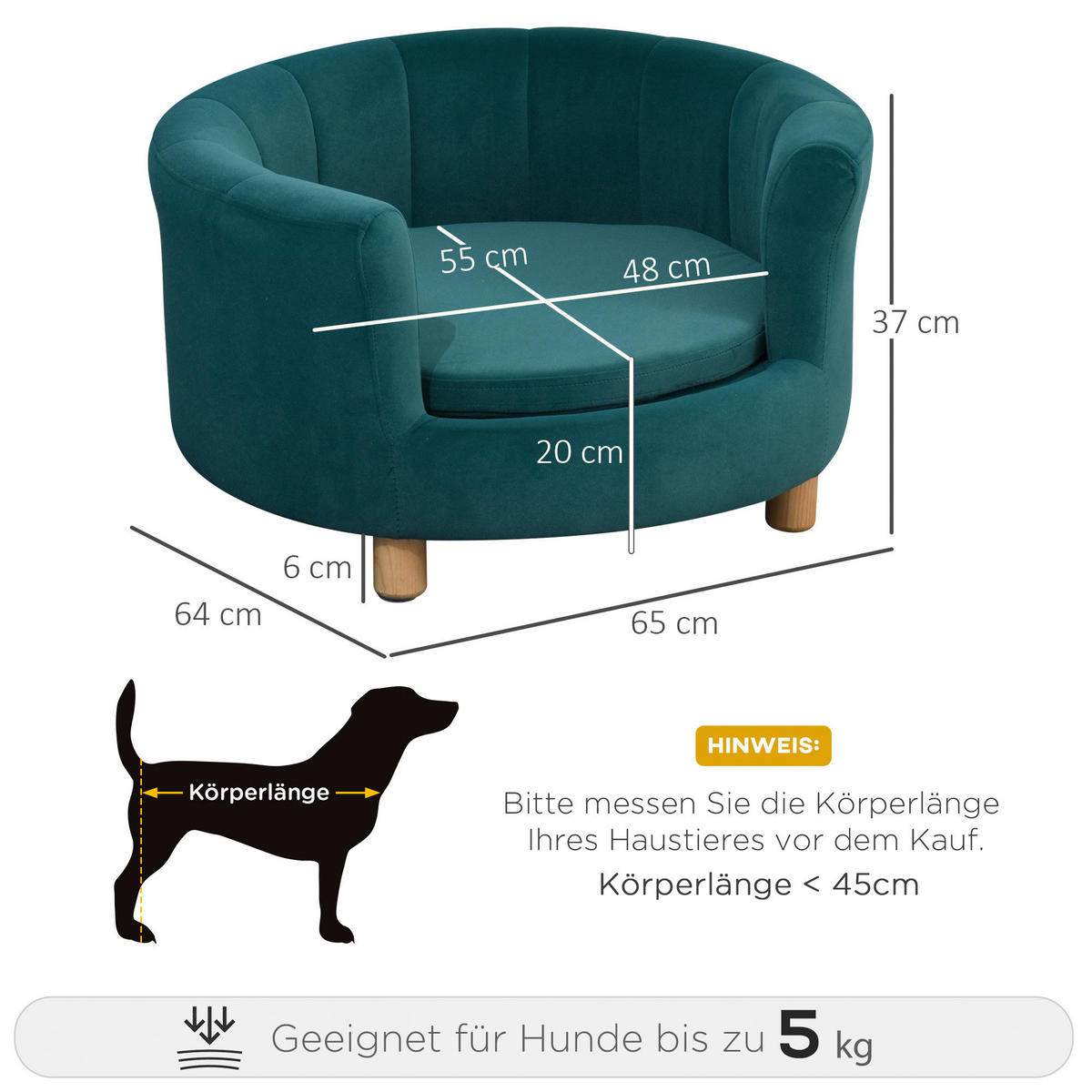 PawHut Hundesofa grün Schaumstoff B/H/L: ca. 65x37x64 cm Hundesofa - grün (64,00/65,00/37,00cm) - PawHut