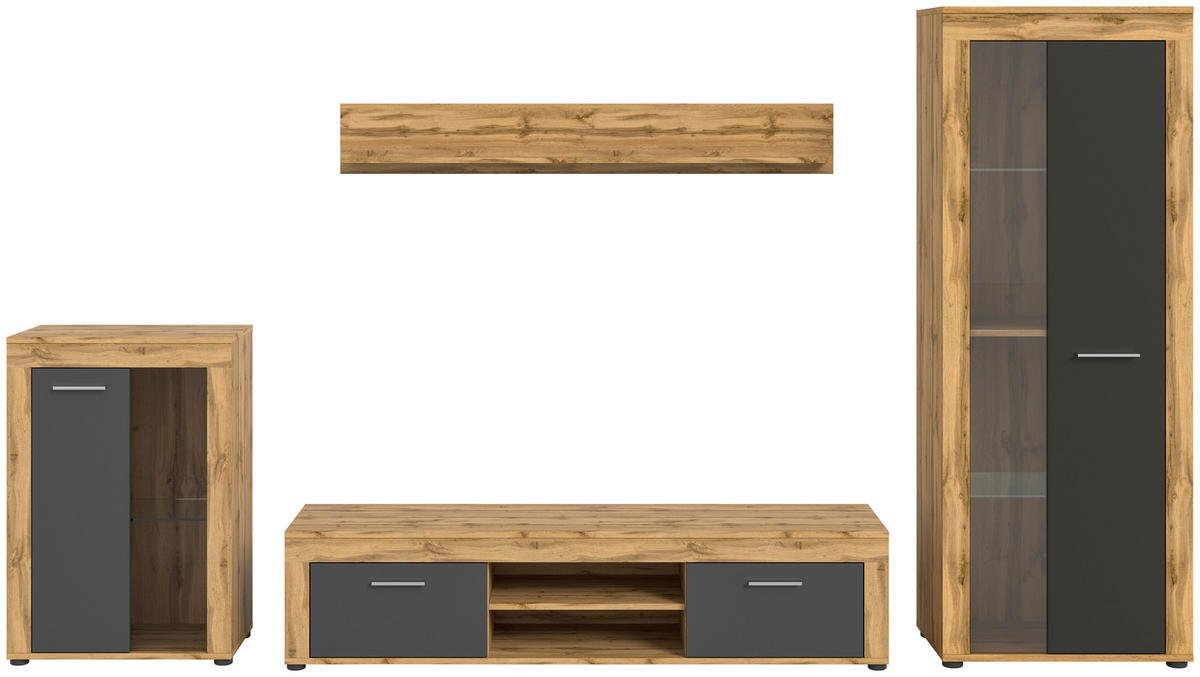 Wohnwand Jam Eiche Wotan Nachbildung grau B/H/T: ca. 310x169x35 cm Jam - Eiche/grau (310,00/169,00/35,00cm) - xonox.home