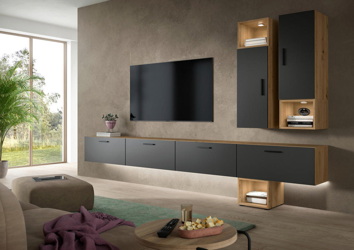 Wohnwand-Set TheOne Eiche Artisan Nachbildung anthrazit B/H/T: ca. 75x32x34 cm TheOne - Eiche/anthrazit (75,00/32,00/34,00cm)