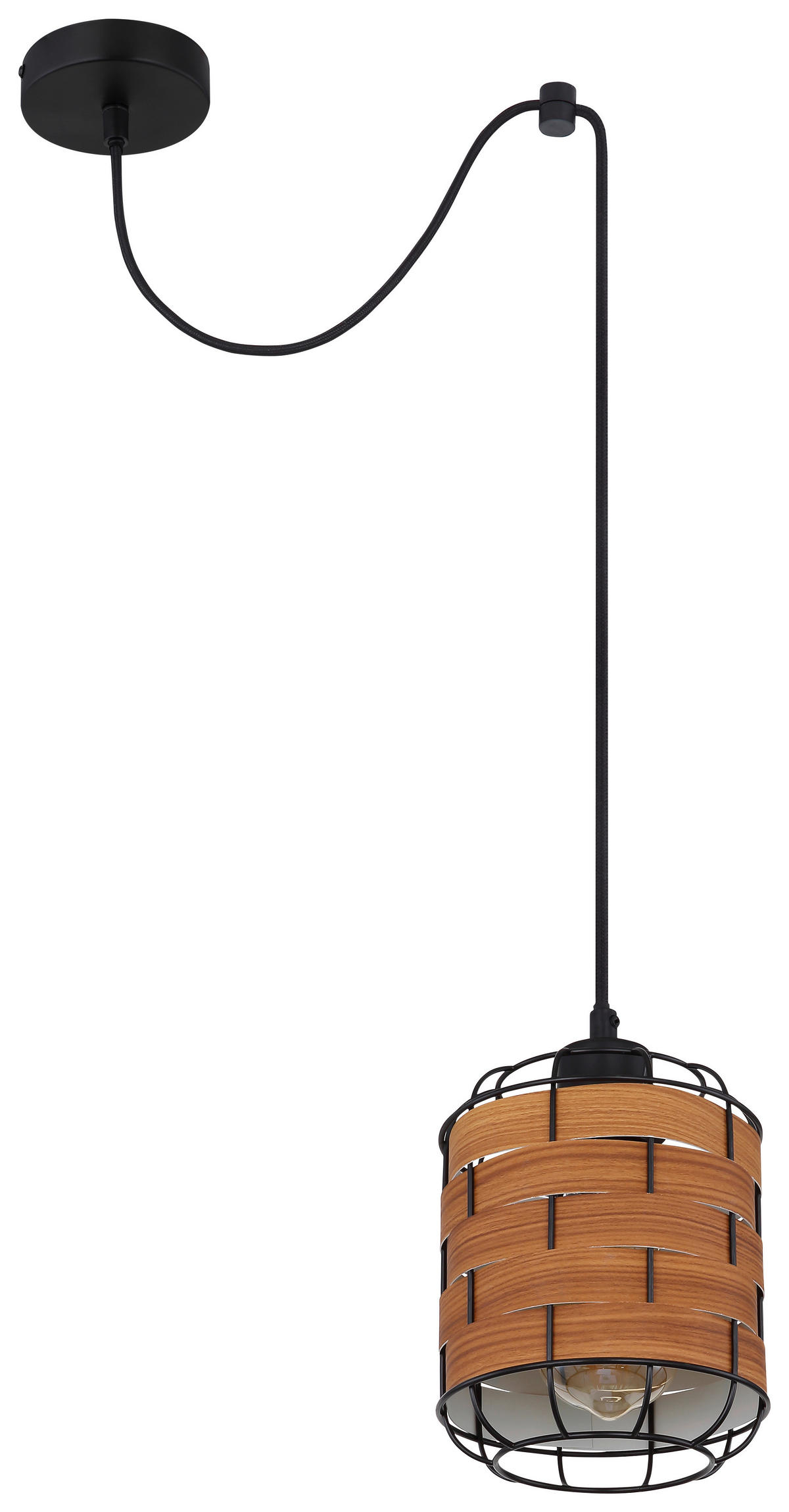 GLOBO Pendelleuchte ELMAR 15665-1H natur schwarz Kunststoff Metall H/D: ca. 200x15 cm 1.0 Brennstellen ELMAR - natur/schwarz (15,00/200,00cm) - GLOBO