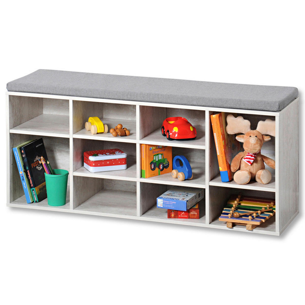 Kesper Schuhschrank mit Sitzkissen weiß Spanplatte B/H/L: ca. 29,5x48x103,5 cm Schuhschrank_mit_Sitzkissen - weiß/grau (103,50/29,50/48,00cm) - Kesper