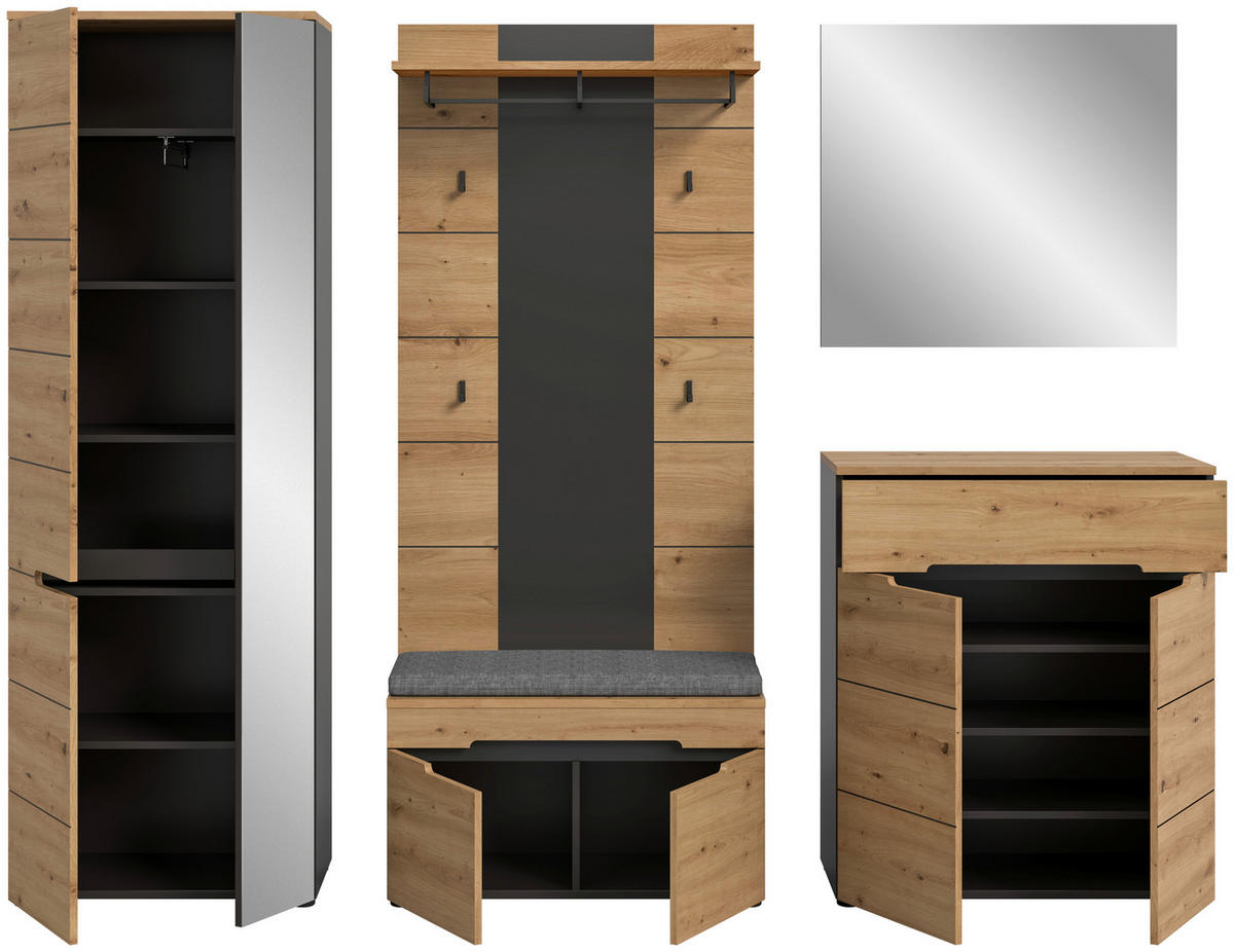 Garderobe Canu basaltgrau Nachbildung Artisan Nachbildung B/H/T: ca. 255x190x37 cm Canu - basaltgrau (255,00/190,00/37,00cm) - xonox.home