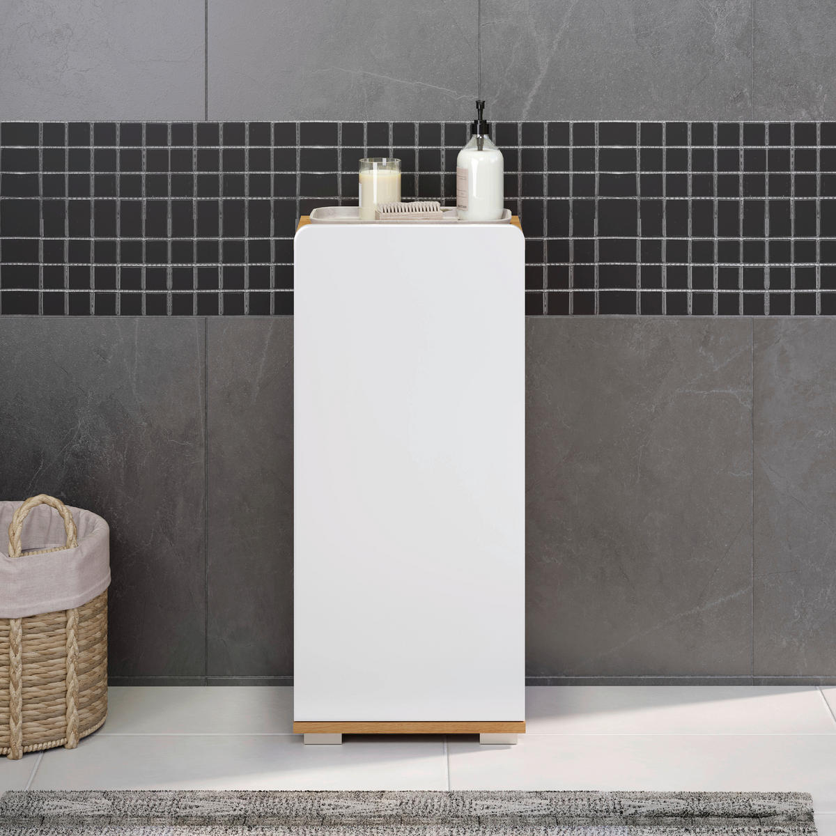 Stauraumelement Ciara weiß Hochglanz Eiche Artisan Nachbildung B/H/T: ca. 37x82x31 cm Ciara - Eiche/weiß (37,00/82,00/31,00cm) - Trendteam