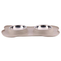 Futternapf silber Edelstahl Doppelter_Futternapf_mit_Unterlage - silber