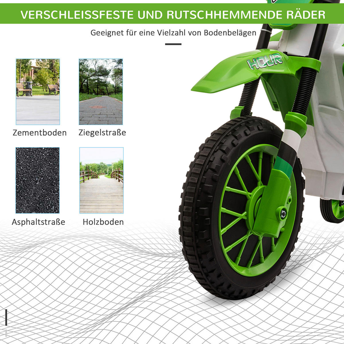 HOMCOM Kinder-Elektromotorrad grün B/H/L: ca. 51,5x68x106,5 cm Kinder-Elektromotorrad - grün (106,50/51,50/68,00cm) - HOMCOM