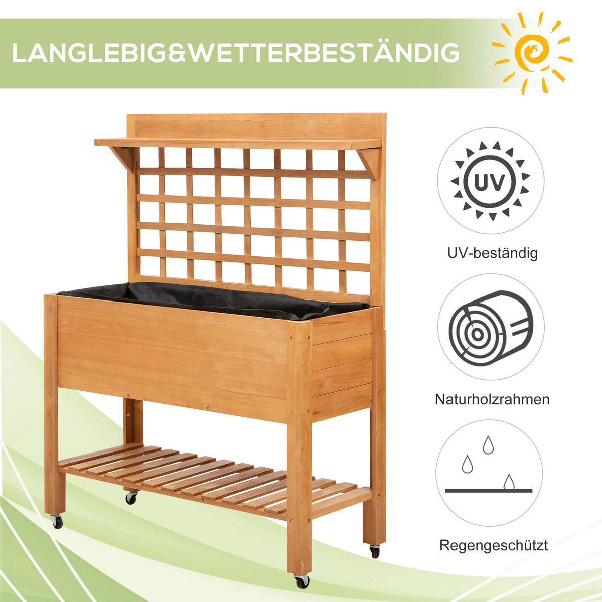 Outsunny Pflanztisch hellbraun B/H/L: ca. 40x135x105 cm Gärtnertisch 845-475 - hellbraun (105,00/40,00/135,00cm) - Outsunny