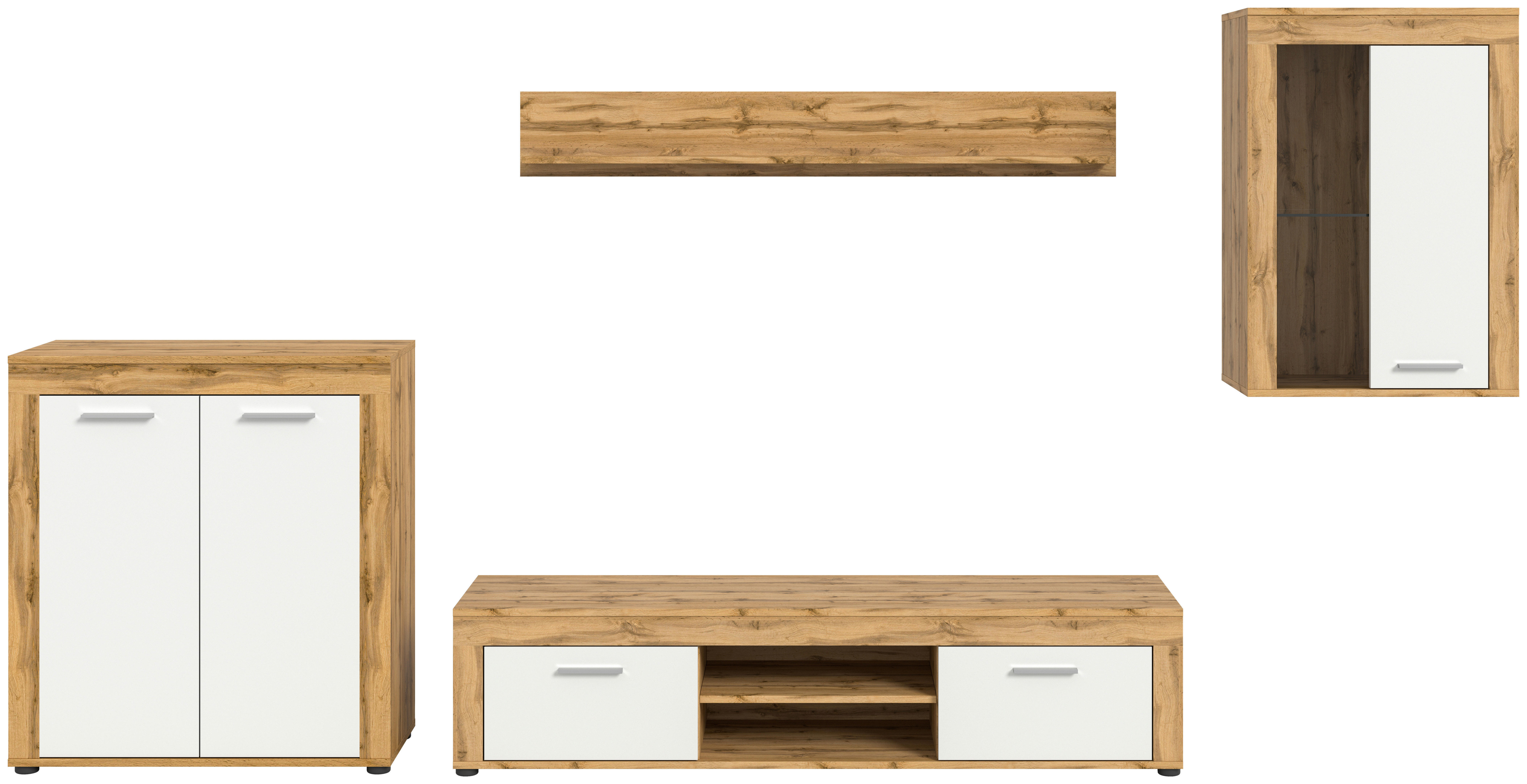 Wohnwand Jam Eiche Wotan Nachbildung weiß B/H/T: ca. 330x169x35 cm Jam - Eiche/weiß (330,00/169,00/35,00cm) - xonox.home