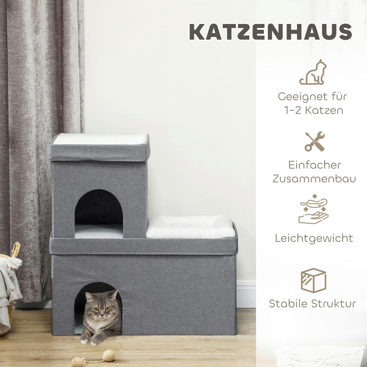 PawHut Katzenhöhle grau Polyester B/H/L: ca. 37,5x78,5x74 cm Katzenhöhle - grau (74,00/37,50/78,50cm) - PawHut