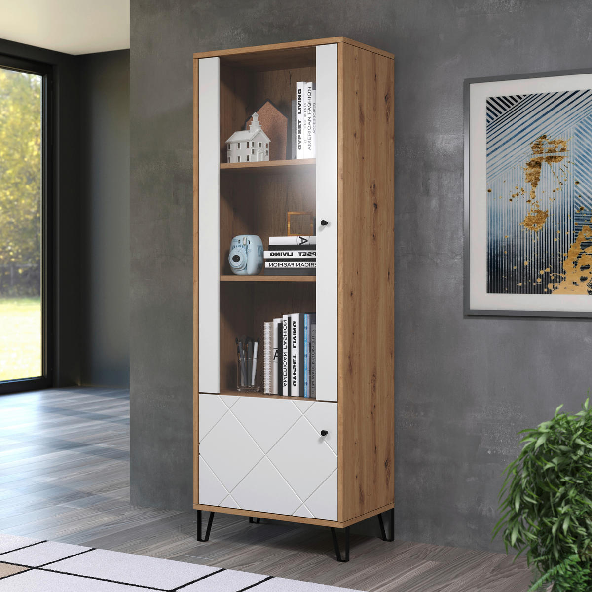 Vitrine Touch weiß matt Eiche Artisan Nachbildung B/H/T: ca. 63x172x40 cm Touch - Eiche/weiß (63,00/172,00/40,00cm) - Trendteam