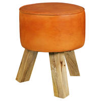 Wohnling Sitzhocker braun natur Leder Echtholz B/H/T: ca. 37x45x37 cm Sitzhocker - braun/natur (37,00/45,00/37,00cm) - Wohnling