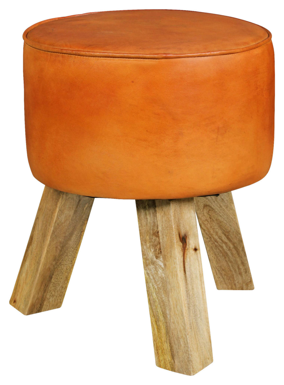 Wohnling Sitzhocker braun natur Leder Echtholz B/H/T: ca. 37x45x37 cm Sitzhocker - braun/natur (37,00/45,00/37,00cm) - Wohnling