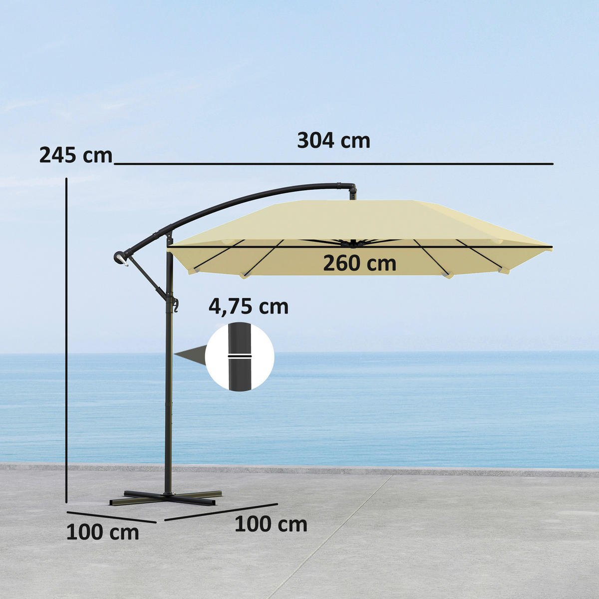 Outsunny Ampelschirm beige Polyester B/H/L: ca. 260x245x304 cm Ampelschirm - beige (304,00/260,00/245,00cm) - Outsunny