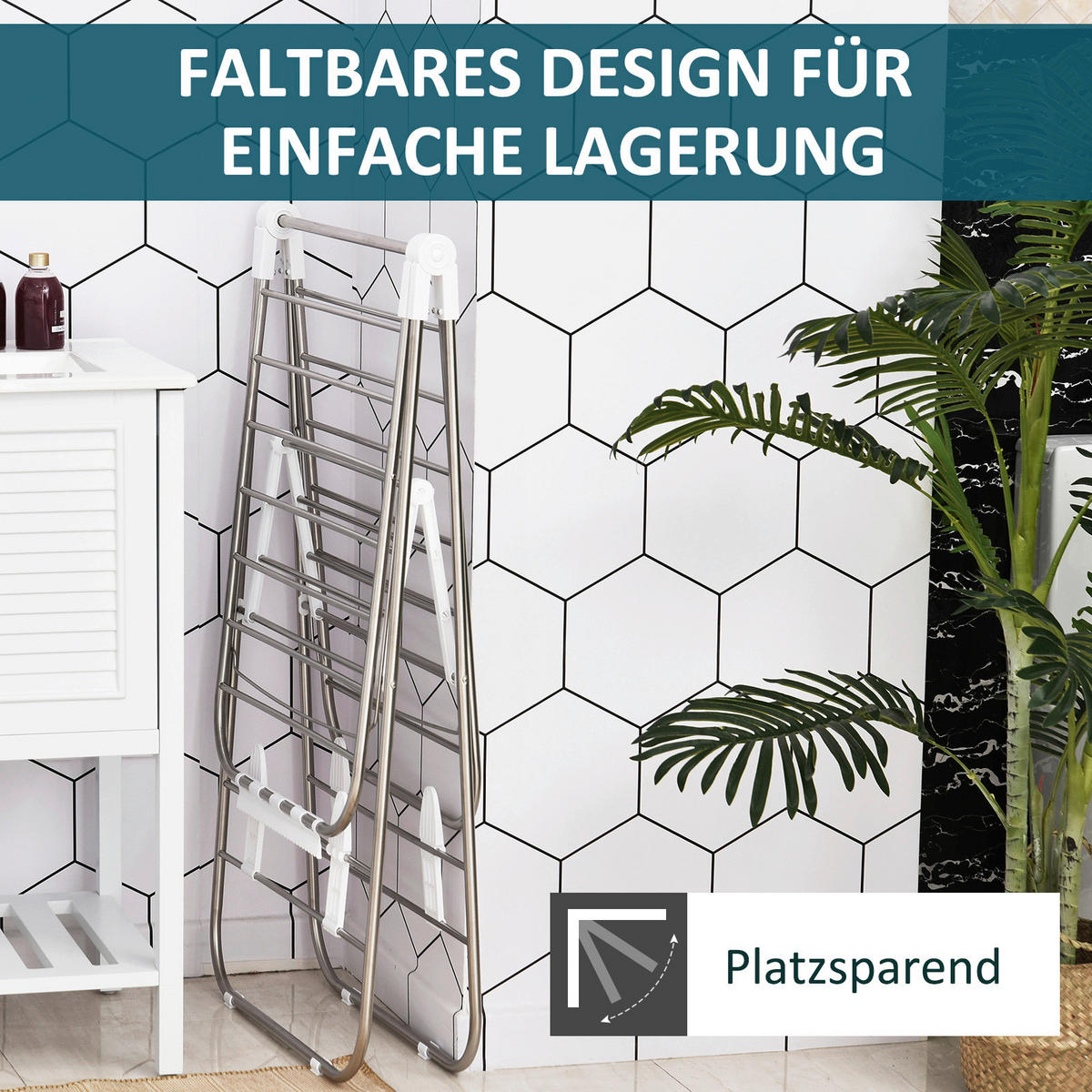 HOMCOM Wäscheständer silber Edelstahl Wäscheständer klappbar - weiß/silber - HOMCOM
