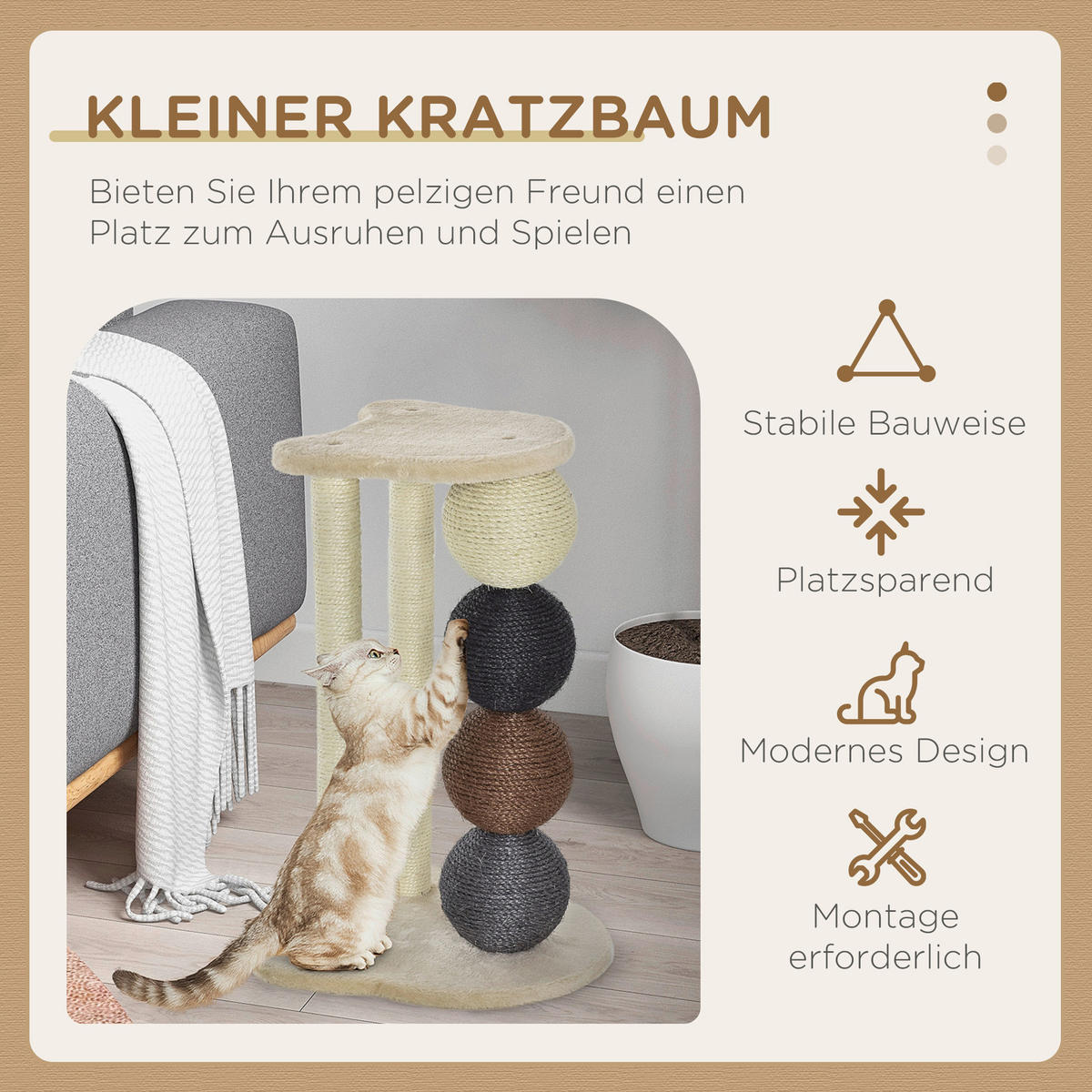 PawHut Kratzbaum beige Polyester B/H/L: ca. 38x64x38 cm Kratzbaum - beige (38,00/38,00/64,00cm) - PawHut