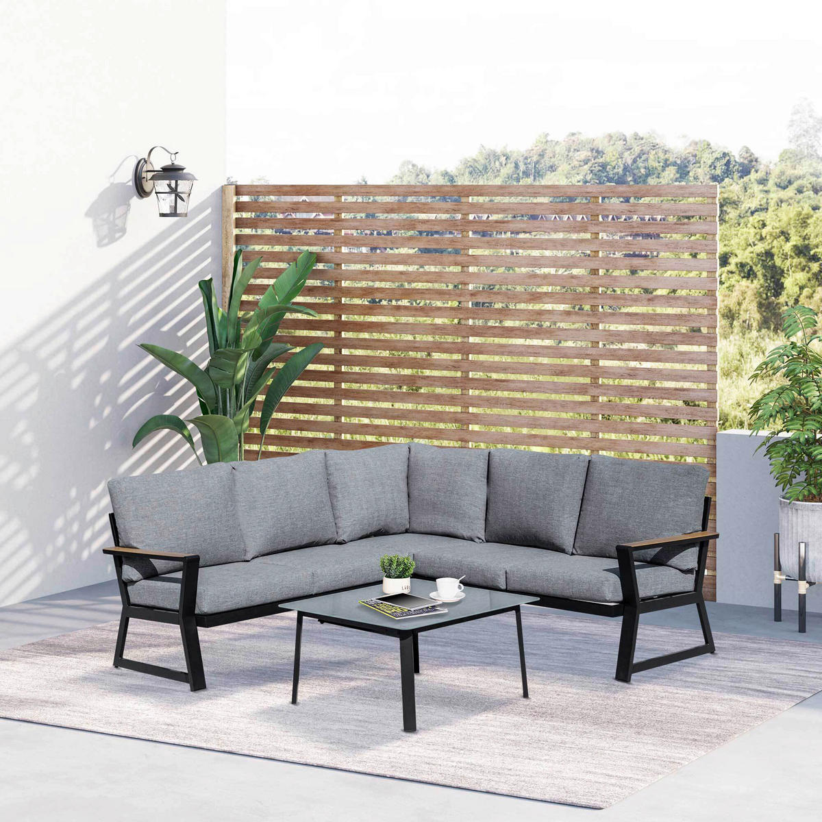 Outsunny Loungeset grau Aluminium B/H/T: ca. 205x74x72 cm Loungeset - grau (205,00/74,00/72,00cm) - Outsunny
