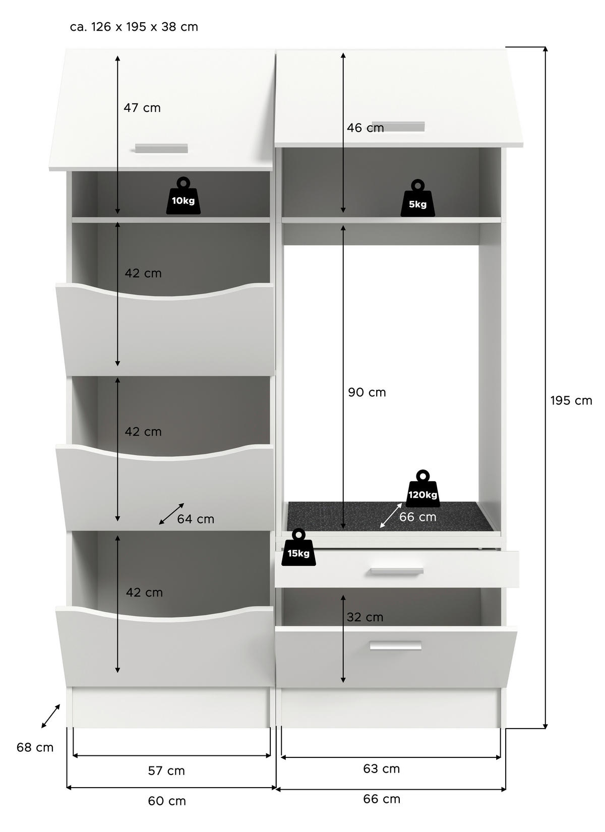 Waschmaschinenumbauschrank Free weiß B/H/T: ca. 126x195x68 cm Free - weiß (126,00/195,00/68,00cm) - xonox.home