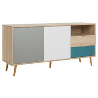 Sideboard Cuba Eiche Sonoma Nachbildung weiß grau petrol B/H/T: ca. 150x71x40 cm Cuba - Eiche/weiß (150,00/71,00/40,00cm)