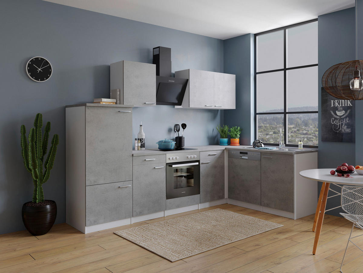 Respekta Winkelküche Malia Beton Optik B/H/T: ca. 280x200x172 cm Malia - Beton/weiß (280,00/200,00/172,00cm) - Respekta