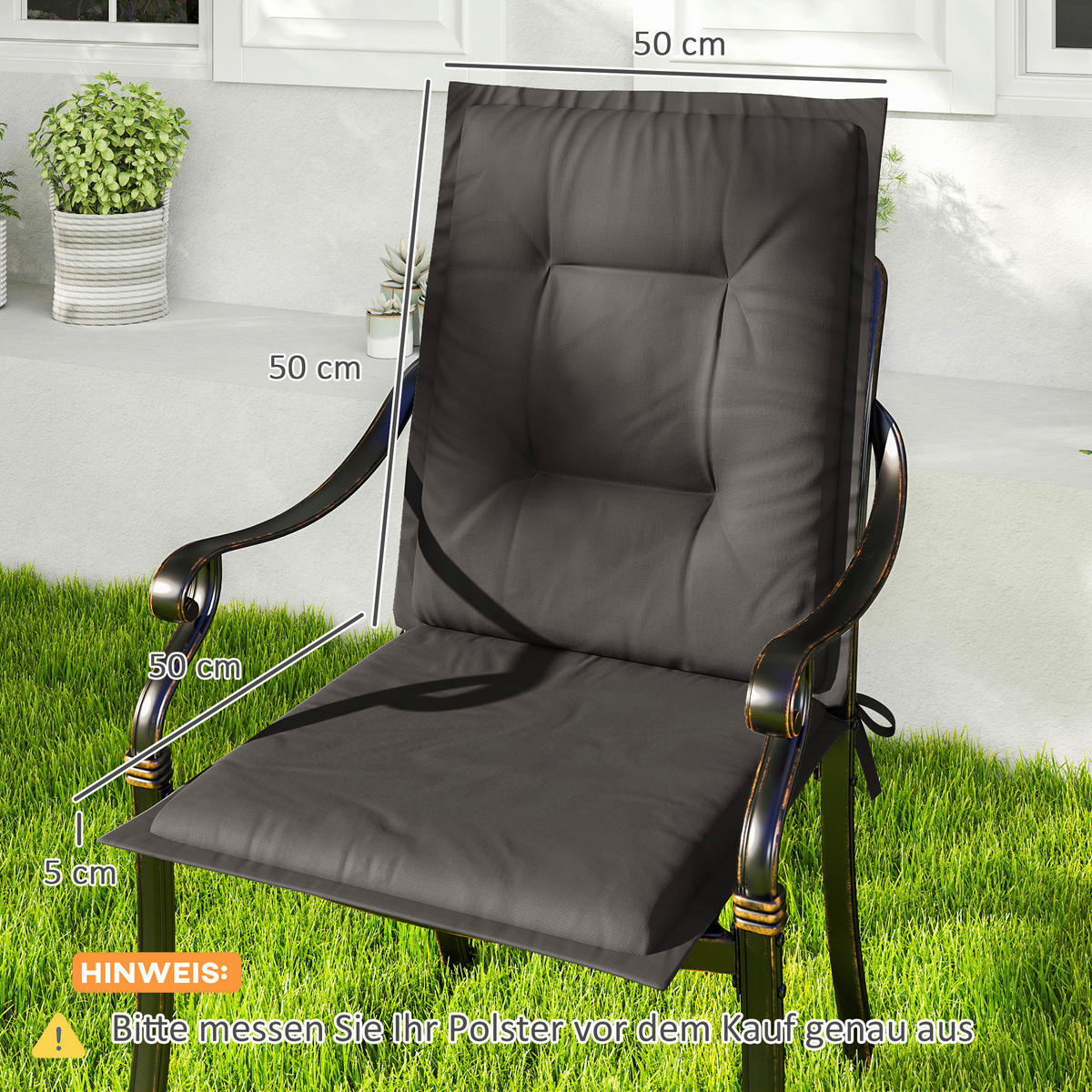 Outsunny Sitzkissen 4er Set dunkelgrau Polyester B/H/L: ca. 50x5x108 cm Sitzkissen 4er Set - dunkelgrau (108,00/50,00/5,00cm) - Outsunny