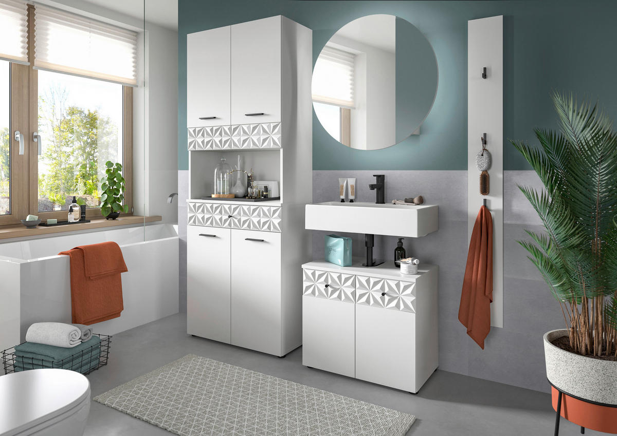 Badezimmer-Set Prisma weiß B/H/T: ca. 60x187x37 cm Prisma - weiß (60,00/187,00/37,00cm) - xonox.home