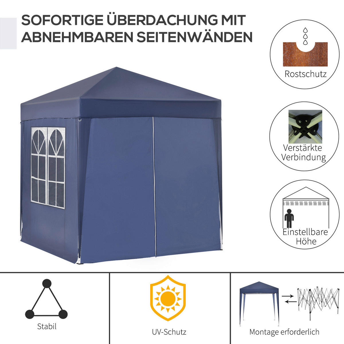 Outsunny Faltpavillon blau Stoff B/H/L: ca. 200x240x200 cm Faltpavillon - blau (200,00/200,00/240,00cm) - Outsunny