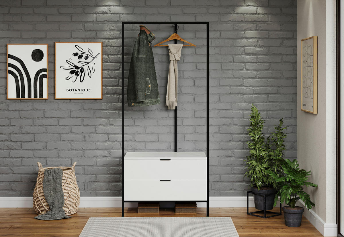 Garderobe Jody weiß matt schwarz B/H/T: ca. 85x190x47 cm Jody - weiß/schwarz (85,00/190,00/47,00cm) - Trendteam