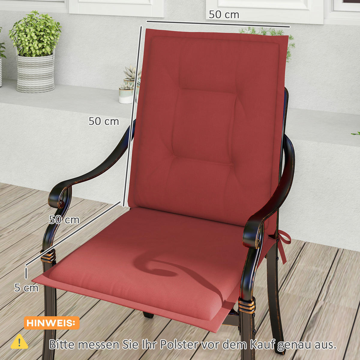Outsunny Sitzkissen 4er Set weinrot Polyester B/H/L: ca. 50x5x108 cm Sitzkissen 4er Set - weinrot (108,00/50,00/5,00cm) - Outsunny