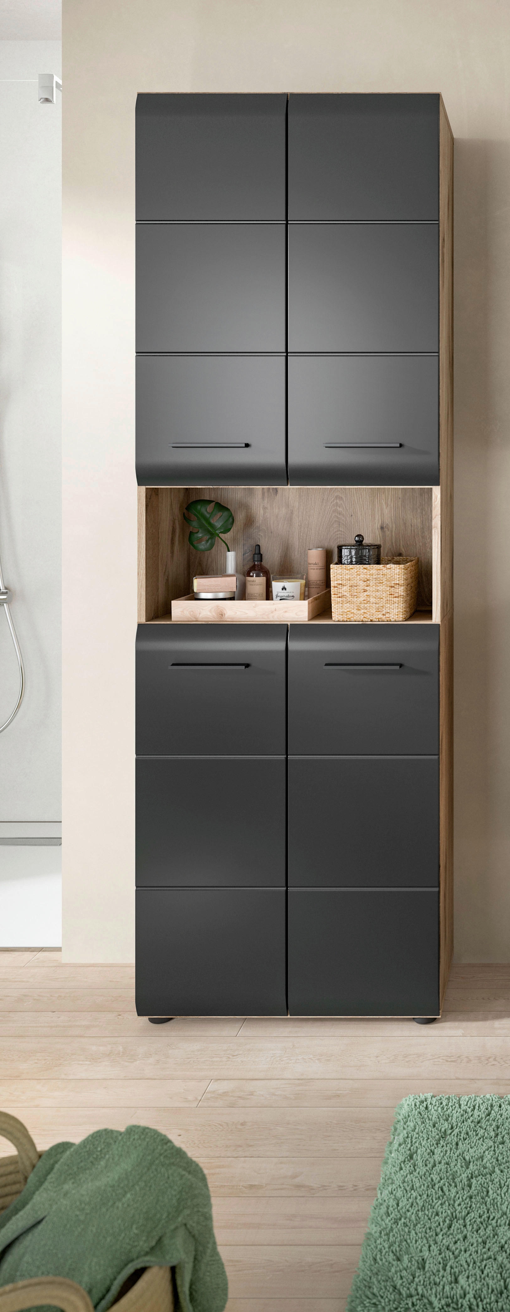Hochschrank Ice Nox Oak Nachbildung schwarz matt B/H/T: ca. 60x185x30 cm Ice - schwarz (60,00/185,00/30,00cm) - xonox.home