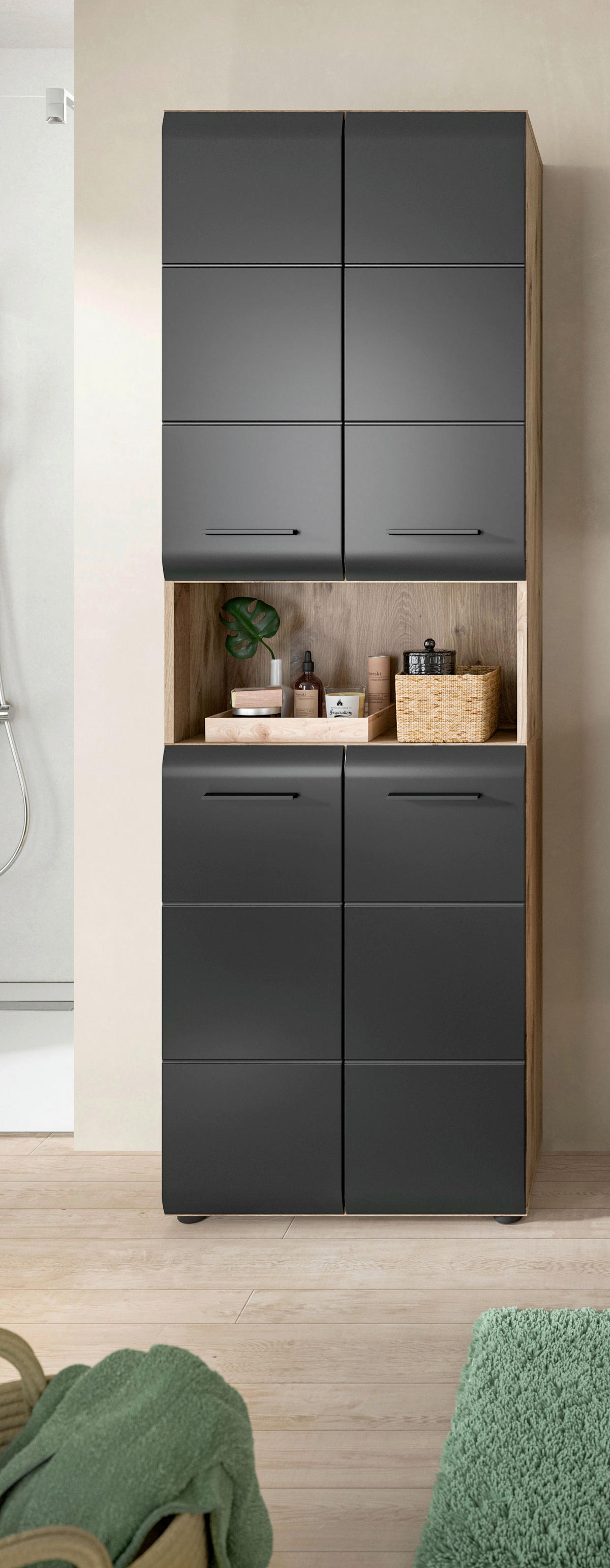Hochschrank Ice Nox Oak Nachbildung schwarz matt B/H/T: ca. 60x185x30 cm Ice - schwarz (60,00/185,00/30,00cm) - xonox.home